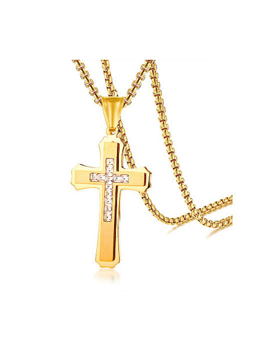 Retro Gold Plated Cross Shaped Rhinestone Titanium Necklace