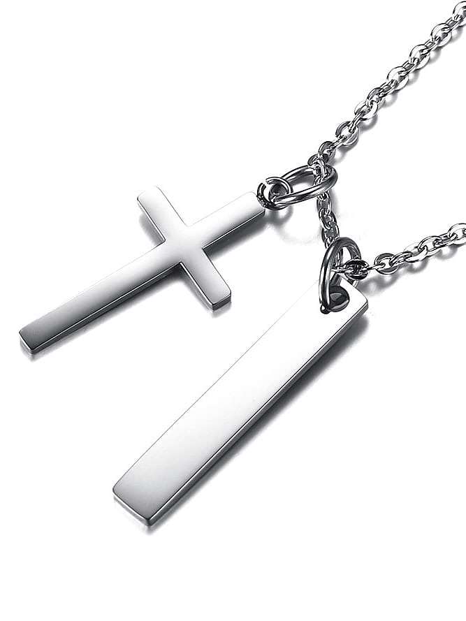 Vintage religiöse Halskette aus Titanstahl mit glattem Kreuz