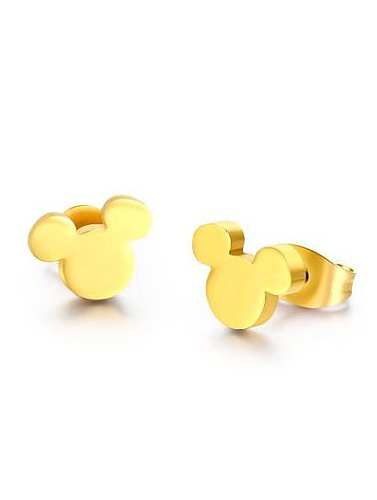 Cute Gold Plated Mickey Mouse Shaped Titanium Stud Earrings