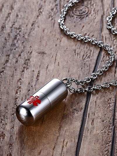 Personality Pill Shaped Titanium Polished Necklace