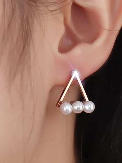 All-match Hollow Triangle Shaped Artificial Pearl Stud Earrings