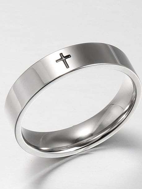 Stainless Steel With White Gold Plated Simplistic Cross Band Rings