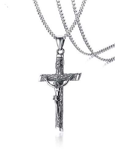 Colar religioso vintage de cruz de aço inoxidável