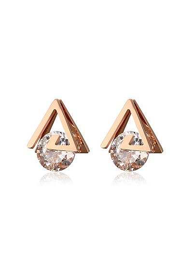 Trendy Rose Gold Plated Triangle Shaped Zircon Stud Earrings