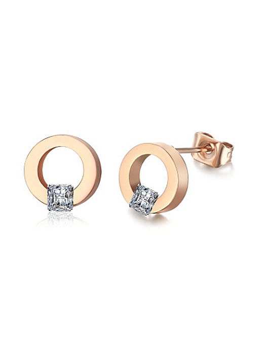 Fashion Rose Gold Plated Zircon Titanium Stud Earrings