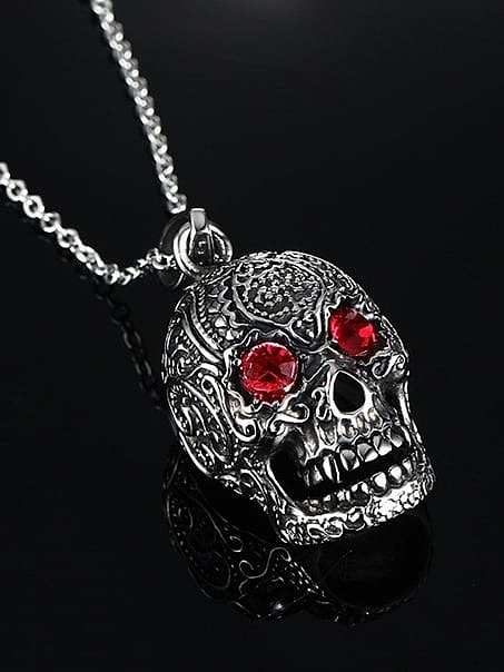 Punk Style Skull Shaped Red Rhinestones Titanium Pendant