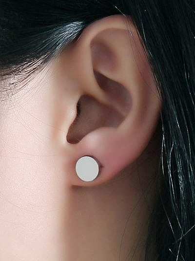 Simply Style Round Shaped High Polished Titanium Stud Earrings