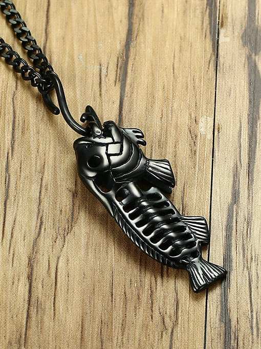 Delicate Black Gun Plated Fish Bones Shaped Titanium Pendant