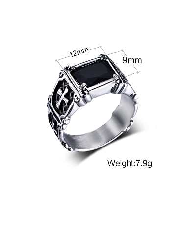 Titanium Steel Glass Stone Geometric Vintage Band Ring