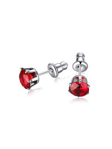 Fashionable Red Round Shaped Zircon Titanium Stud Earrings