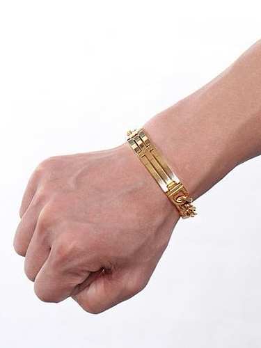 Bracelet en titane géométrique poli de luxe plaqué or