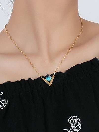Fashion Letter V Shaped Turquoise Stone Titanium Necklace