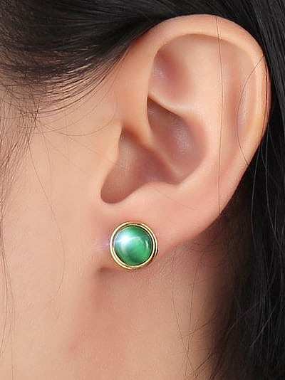 Green Round Shaped Opal Titanium Stud Earrings