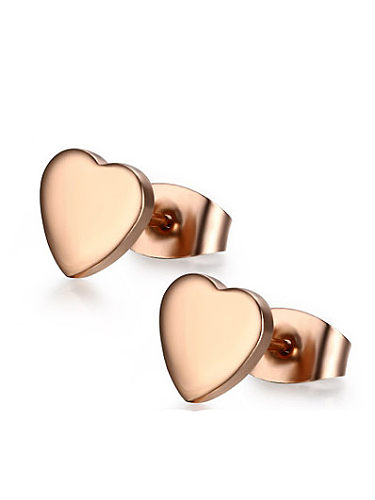 Elegant Rose Gold Plated Heart Shaped Titanium Stud Earrings