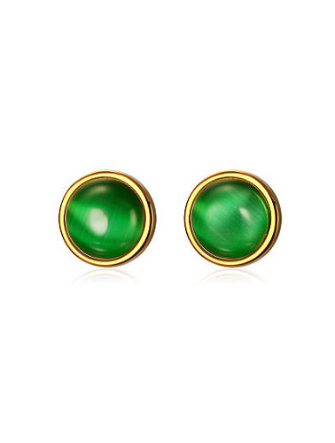 Green Round Shaped Opal Titanium Stud Earrings