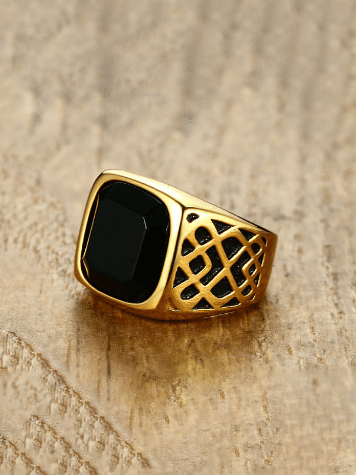 Stainless steel Carnelian Square Vintage Band Ring