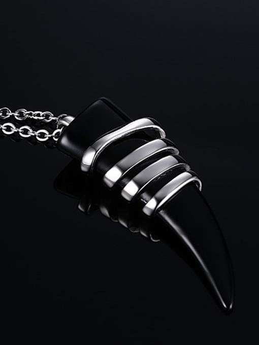 All-match Black Carnelian Geometric Shaped Stainless Steel Pendant