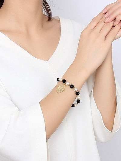 Elegant Gold Plated Tag Artificial Pearl Bracelet