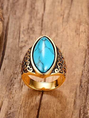 Vintage Gold Plated Geometric Turquoise Men Ring