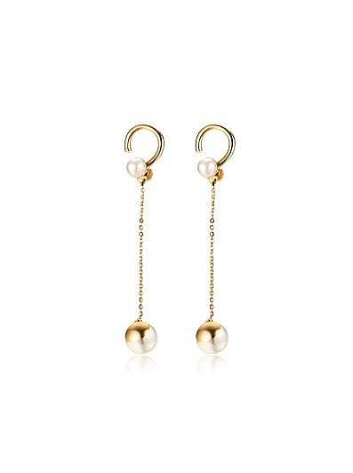 Boucles d'oreilles pendantes élégantes en forme de perles artificielles plaquées or