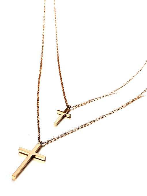 Elegant Double Layer Design Cross Shaped Titanium Necklace