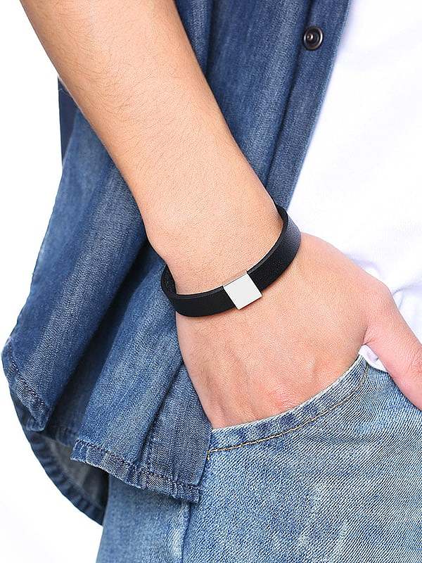 Titanium Leather Geometric Minimalist Bracelets