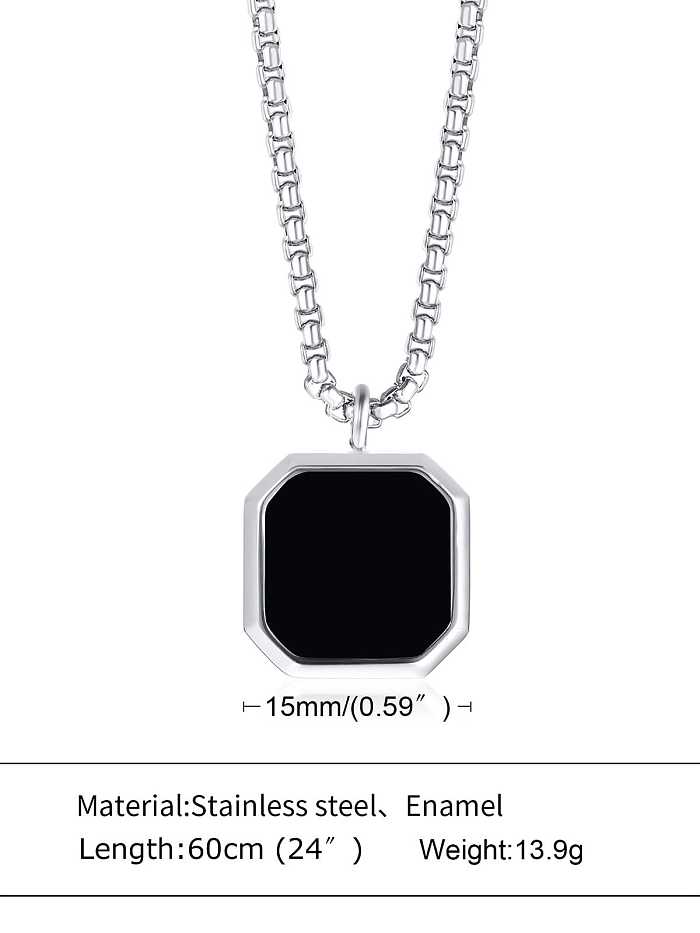 Titanium Steel Acrylic Hip Hop Square Pendant Necklace