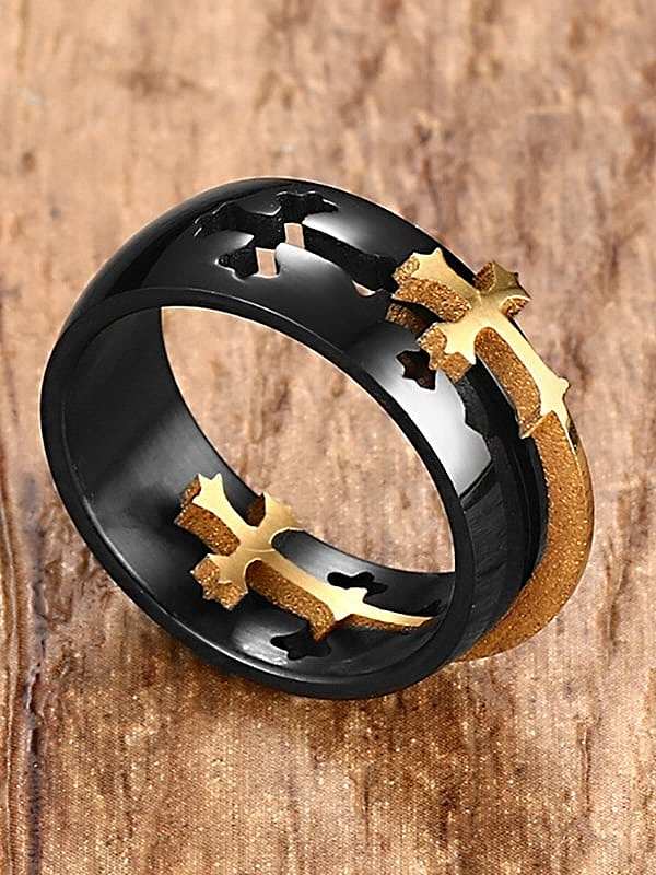 Titanium With Gun Plated Personality Cross Men Rings