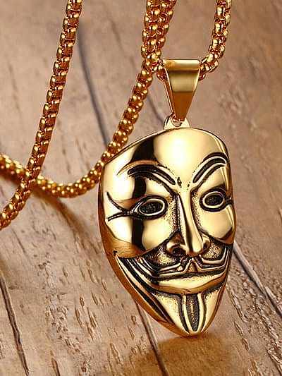 Stainless steel Irregular Vintage mask Pendant Necklace