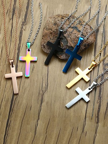 Stainless Steel Simple Smooth Cross Necklace
