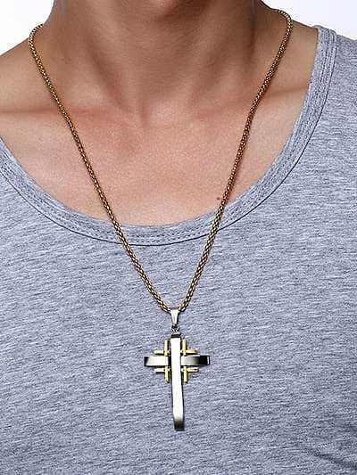 Colar religioso vintage com cruz de strass de aço titânio