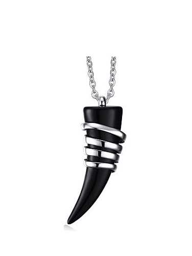 All-match Black Carnelian Geometric Shaped Stainless Steel Pendant