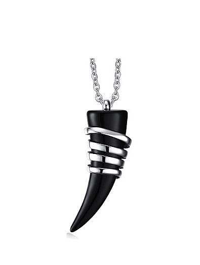 All-match Black Carnelian Geometric Shaped Stainless Steel Pendant