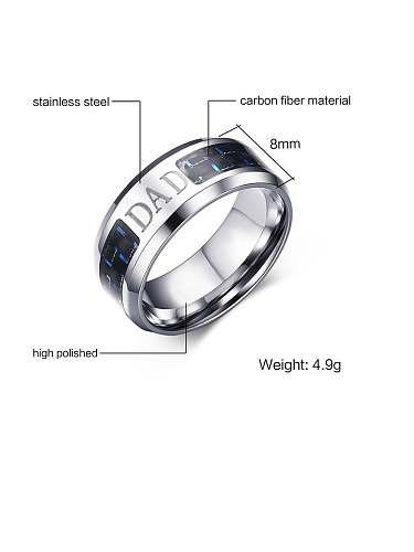 Stainless Steel With Blue Black Carbon Fiber Simple Men's Ring