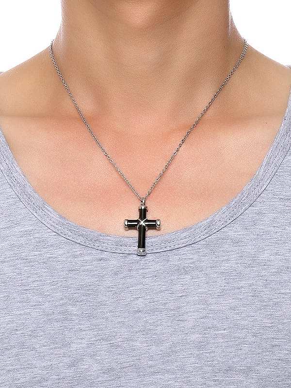 Titanium Steel Cross Vintage pendant bead Chain necklace