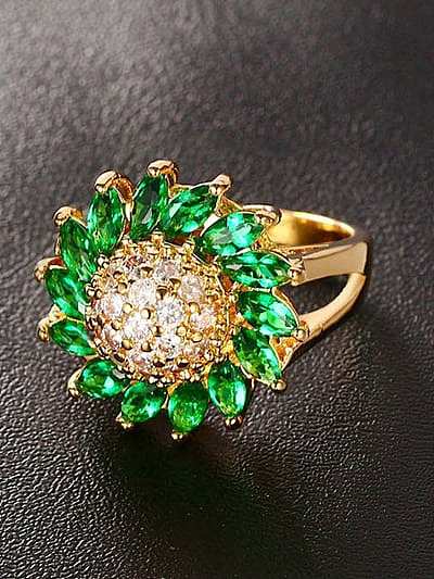 Exquisite Gold Plated Blue Flower Shaped Copper Ring