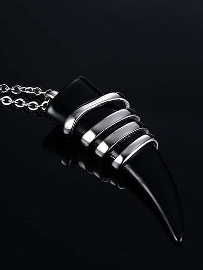 All-match Black Carnelian Geometric Shaped Stainless Steel Pendant
