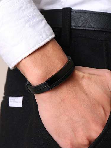 Stainless steel Leather Geometric Hip Hop Band Bangle