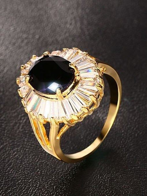 Trendy Gold Plated Black Zircon Copper Ring