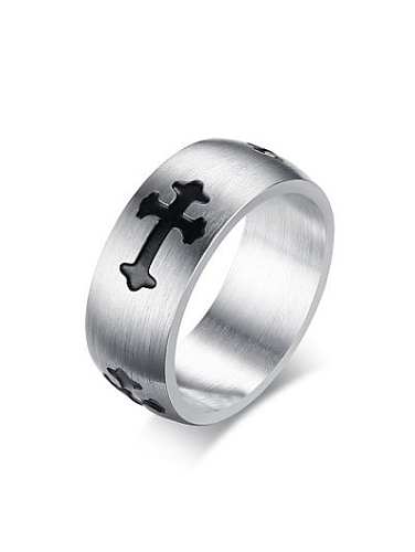 Exquisito anillo de titanio con patrón de cruz en forma geométrica