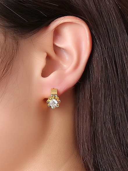Exquisite Gold Plated Flower Shaped AAA Zircon Clip Earrings