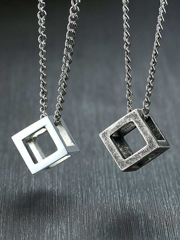 Stainless Steel With Platinum Plated Simplistic Hollow Square Necklaces