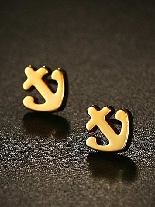 All-match Gold Plated Anchor Shaped Titanium Stud Earrings