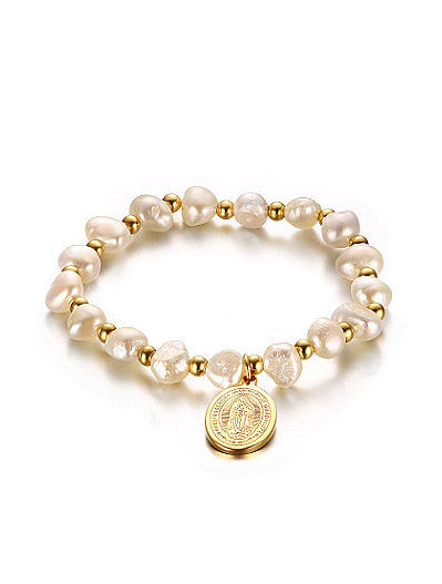 Bracelet en titane avec perles d'eau douce en forme d'étiquette