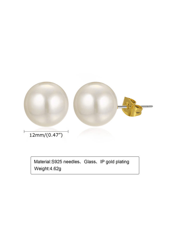 Pendiente de botón minimalista geométrico de perla de imitación de acero inoxidable