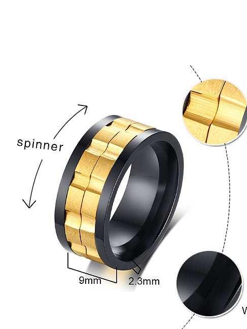 Titanium With Gold Plated Personality Men Rotatable Rings