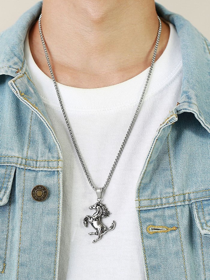 Titanium Steel Hip Hop Horse Pendant