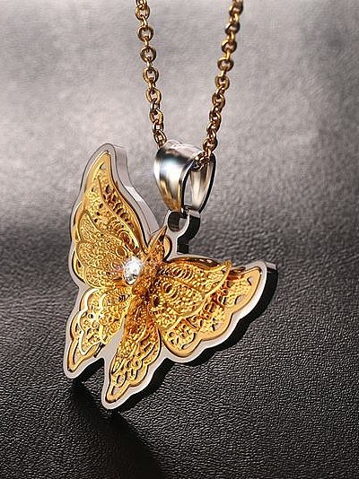 Trendy Gold Plated Butterfly Shaped Rhinestone Pendant