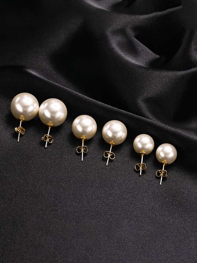 Pendiente de botón minimalista geométrico de perla de imitación de acero inoxidable