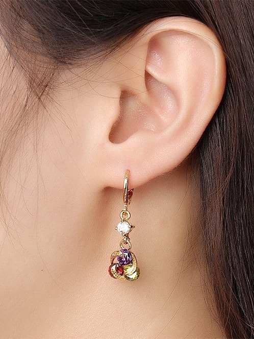 Trendy Colorful Flower Shaped AAA Zircon Copper Drop Earrings